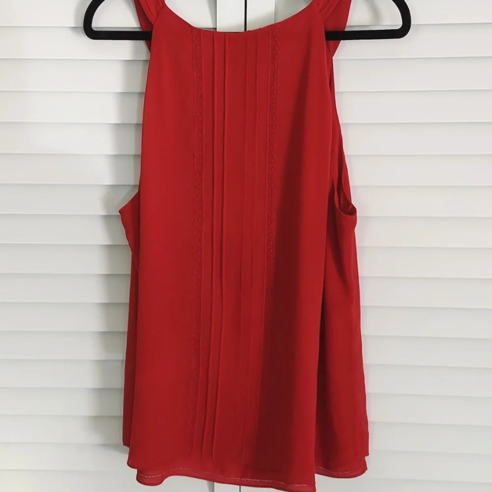 WHBM Top, Sz XL, Sleeveless, Sheer Chiffon Over Tank, Brick‎ Red, Tassels, Lace